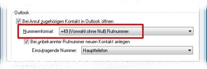 Formatierung der Rufnummer, wie sie in Outlook gespeichert ist